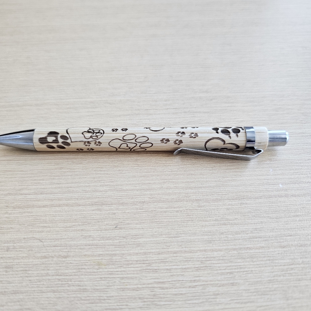 Paw print full wrap personalized bamboo pen